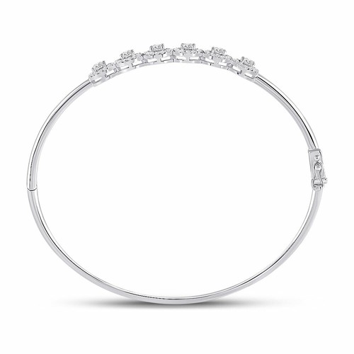 14kt White Gold Womens Round Diamond Halo Bangle Bracelet 1 Cttw - Picture 3 of 4