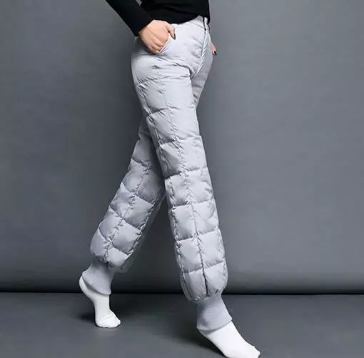 Womens Down Pants Winter Warm Thick Casual High Waist Lantern Puffer  Trousers