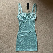 BNWT Motel Rocks Kumti Aqua Blue Boho Floral Ditsy Bodycon Mini Sun Dress XS
