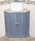 Grey Painted Bathroom Vanity Corner Wash Stand Travertine Top Ceramic Basin 501B