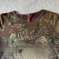 Vintage Gitano Top Womens Extra Large Brown Floral Graphic Tee T Shirt USA 90s