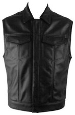 SOA Men's Biker Club Leather Motorcycle Vest Concealed Carry Arms Solid Back
