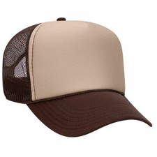 Brown/Tan/Brown Trucker Hat 5 Panel Mid Profile Mesh Back Hat 12 HATS 32-467