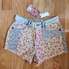 Anthropologie Farm Rio Shorts 25 Patchwork Multi Floral Denim Boho Festival New