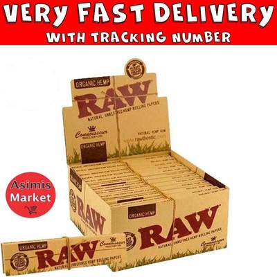 Raw Organic King Size Slim Rolling Papers + Tips Full Box 24 Packs Unrefined