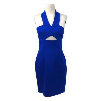 Solace London Dress Women's XS Blue Emmi Stretch Crepe Mini Bodycon Halter Neck