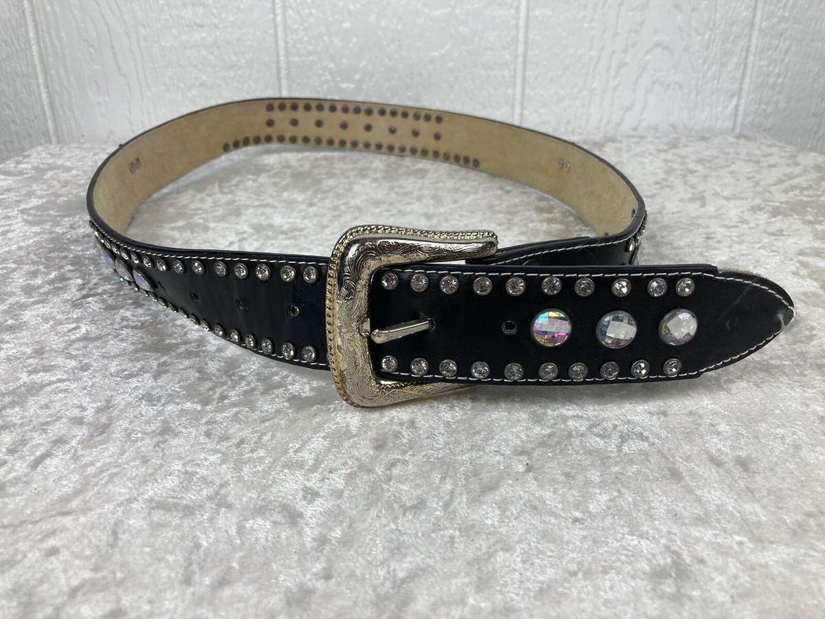 Nocona Black Leather Jeweled Western Belt Size 36  display picture 3