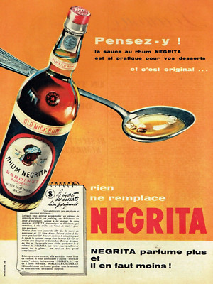 Advertising 0822 1958 Negrita Bardinet Rum Dessert Sauce
