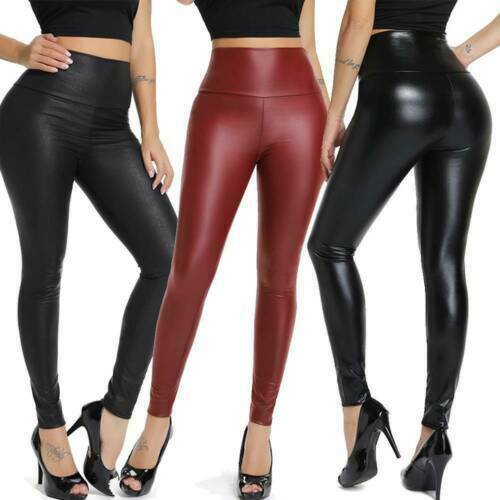Women's Ladies PU Matt Leather Look Leggings Fleece Stretch Trousers Plus  Sizes