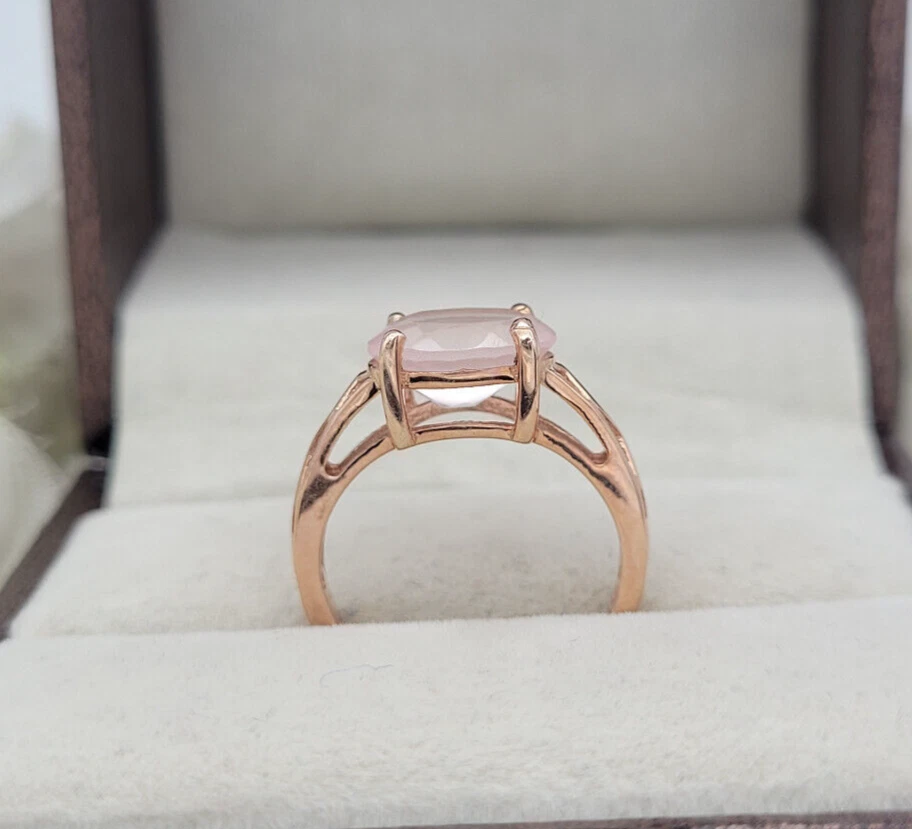 Anillo de boda de cuarzo rosa de 14 quilates con piedra de nacimiento de enero de 14 quilates regalo Foto 4 de 4