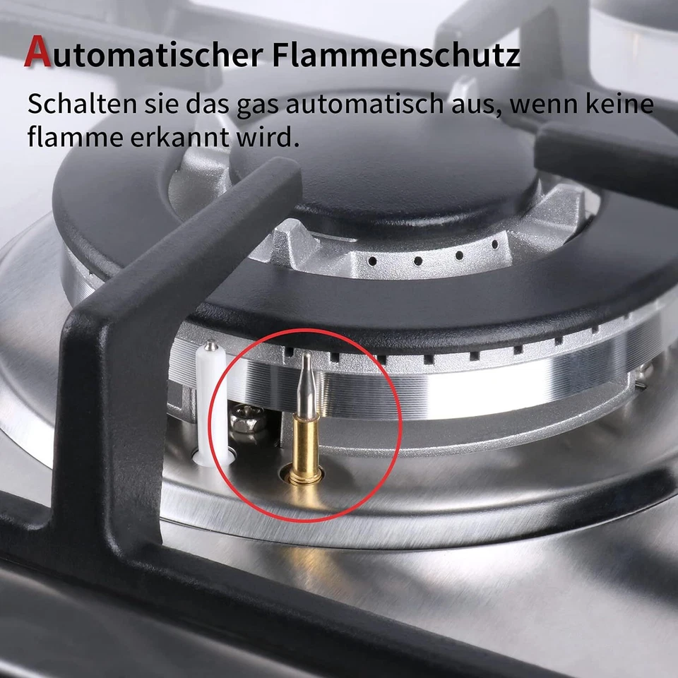 IsEasy Gaskochfeld Kochfeld Edelstahl Gaskocher 4 Brenner Propan / Erdgas 7800W - Bild 4 von 4