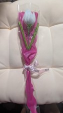 white artificial tulip fabric flower stem pink wrap