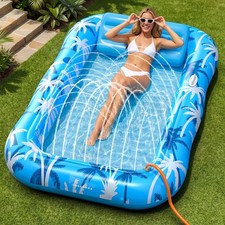 Inflatable Tanning Pool Lounger Float with Sprinkler, X-Large Pool Floats wit...