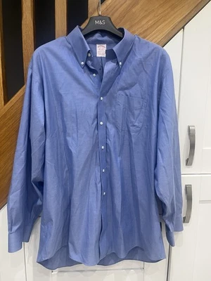 Brooks Brothers Madison Fit Dress Shirt 17.5 35 Blue Non-Iron Stretch Supima XL - Image 1 of 4
