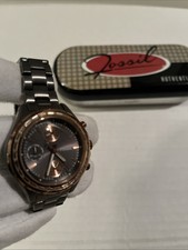 Fossil Women’s Chronograph Watch Black Rose Gold Quartz Crystal Bezel