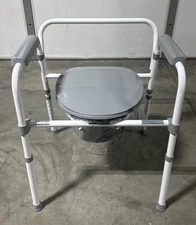 Medline 3-in-1 Steel Bedside Commode, Elongated Seat, Folding Frame, Gray NIB