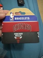 CHICAGO BULLS Set Of 2 Rubber Stretch Bracelets, Wristband NBA Silicone NFL