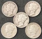 Mercury 90% Silver Dimes - Lot Of 5 - Mixed Dates / Mints - See Photos - M-5g
