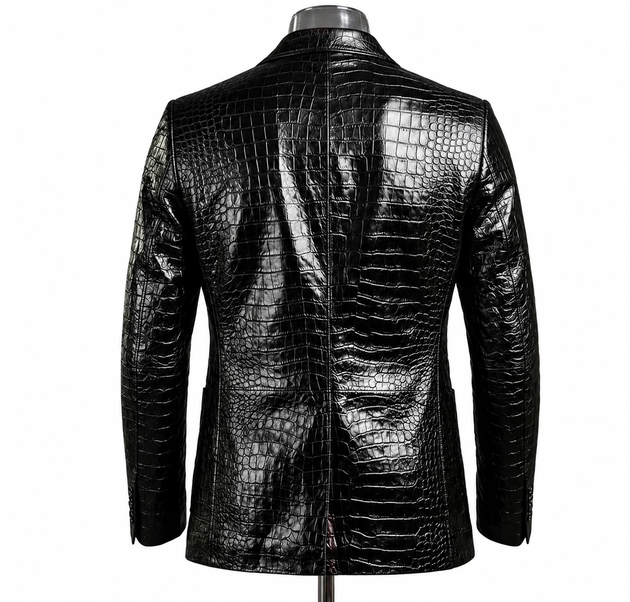 Men's Black Crocodile Embossed Leather Blazer Alligator Print Two Button Coat - product detail image 2
