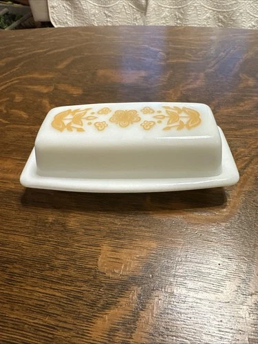 Vintage Corelle Pyrex Butterfly Gold Stick Butter Dish W/ Lid