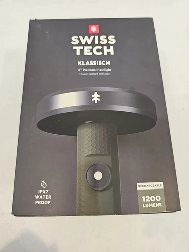Swiss Tech Klassisch 8in Flashlight, 1200 Lumens LED, Rechargeable, Waterproof 