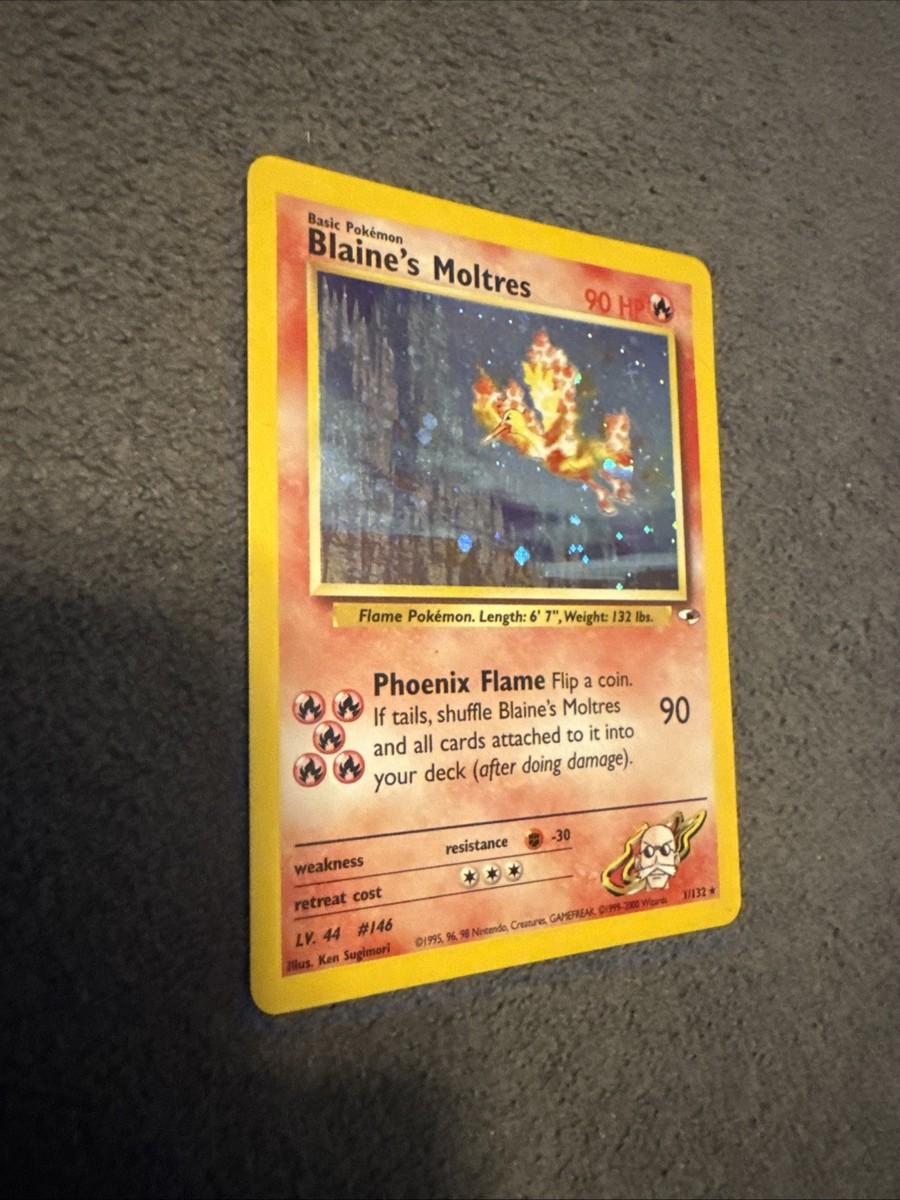 blaine's moltres pokemon card value Blaine's Moltres Holo Rare Gym Heroes 001/132 Legendary Birds Gym Leader
