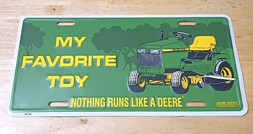 Vintage John Deere "MY FAVORITE TOY" License Plate Riding Lawn Tractor Mower