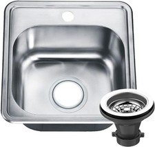 15 x 15 Inch Drop In Bar Sink - 22 Gauge 304 Stainless Steel Single Bowl