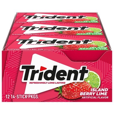 Trident Island Berry Lime Sugar-Free Chewing Gum 12 Packs of 14 Pieces