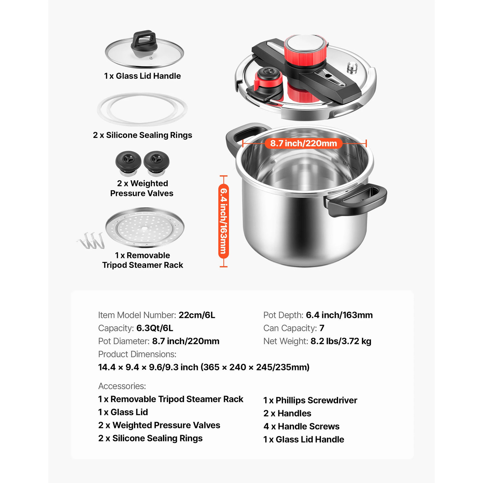 Stainless Steel Pressures Canner W Steaming Rack Glass Lid