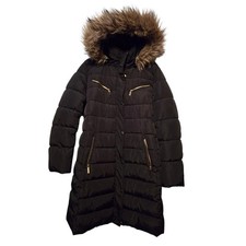 Apt. 9 Quilted Hooded Puffer Coat Jacket Women's XL Black Belt Faux Fur Pockets