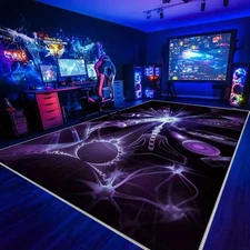 Glow-in-the-Dark Gaming Rug with Neon Glow - Fluorescent Cyberpunk Floor Mat, -S