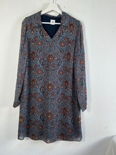 Cabi Womens Provincial Long Sleeve Floral Mini Shift Dress Medium Blue Boho