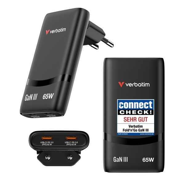 Verbatim Gan LadegeräT 65W USB-C PD 3.0 Faltbar Schwarz Laptop Tablet Smartphone-image