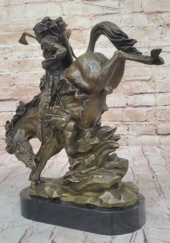 Indianer Indianer Kunst Häuptling Pferd Krieger Bronze Marmor Skulptur Figur - Bild 6 von 10