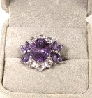 VINTAGE ESTATE STERLING SILVER PRONG SET AMETHYST CLUSTER RING SIZE 6