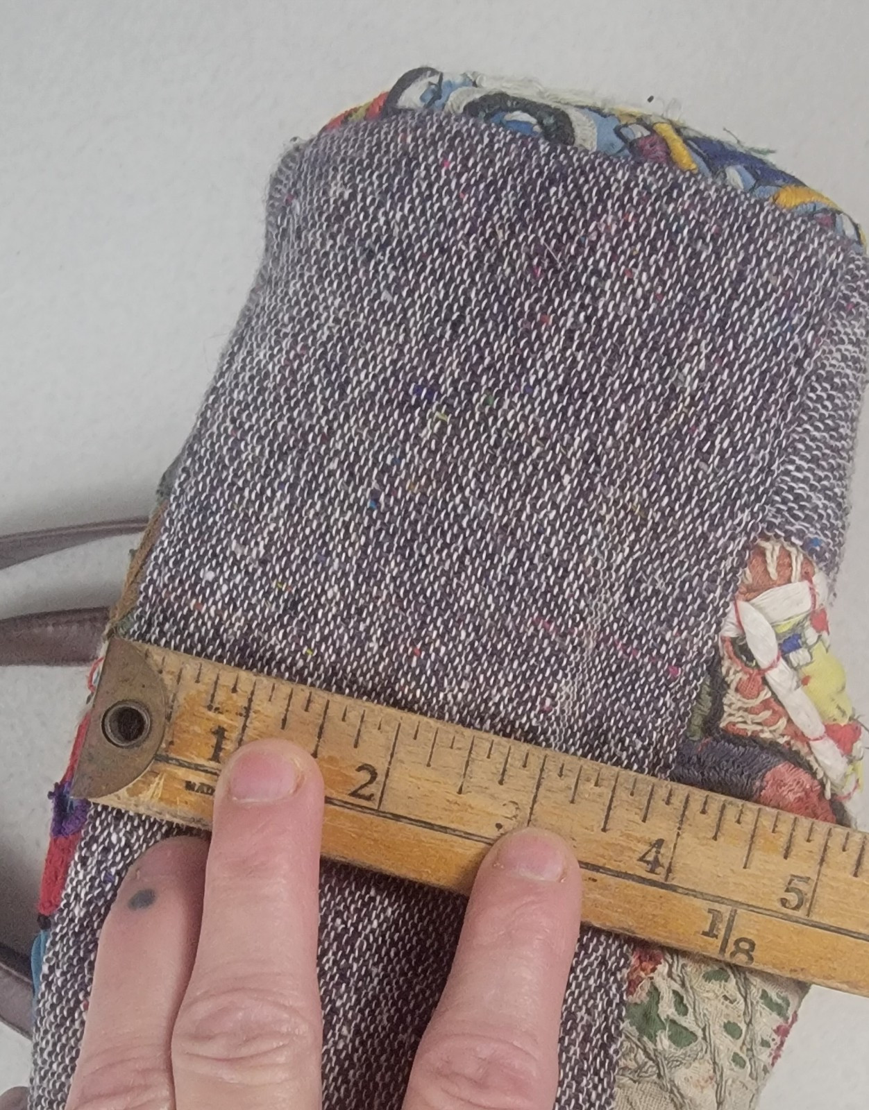 Large Boho Multicolor Patchwork Fabric & Leather … - image 11