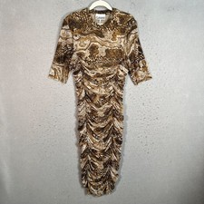 Ganni Snake Print Ruched Midi Dress Womens Size 32