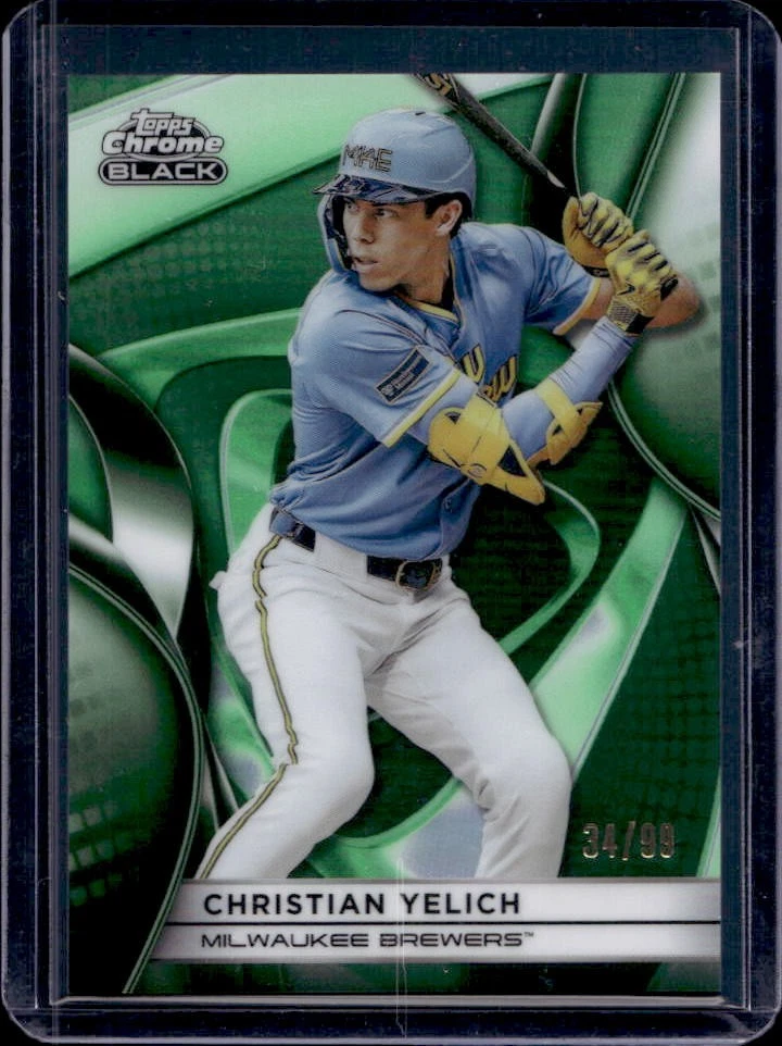 2025 Topps Chrome Black Christian Yelich Green Refractor #34/99 Brewers
