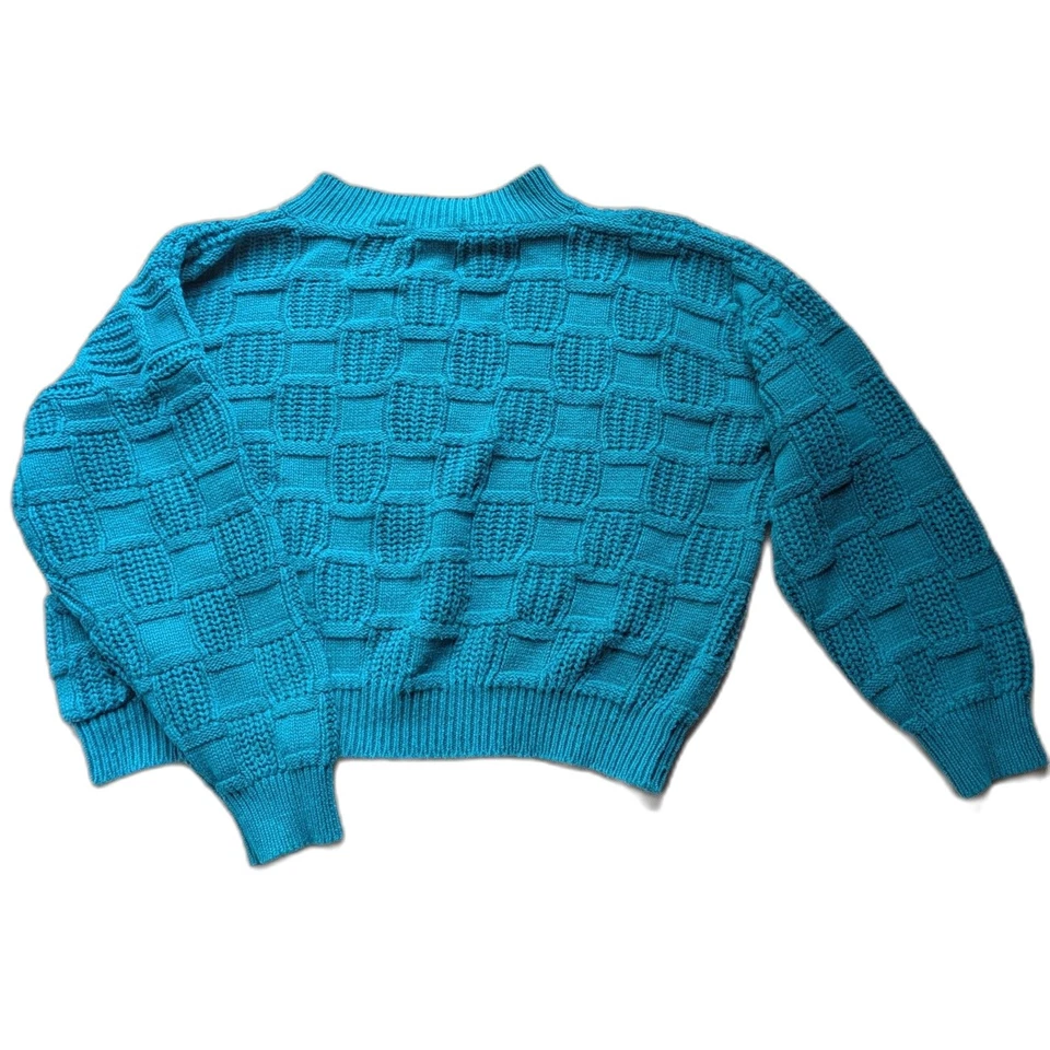 Cárdigan recortado exprés de colección años 80 talla M para mujer azul verdoso fibra natural tejido indie Foto 2 de 4