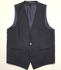 UNBRANDED Button Front Suit Vest Men's LARGE L Navy Blue HERRINGBONE Pockets