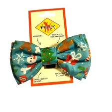 Worthy Dog Christmas Collar Bow Tie Blue Red Snowman Pet Cat