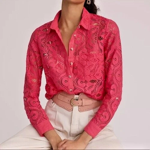 Lace long sleeve pink shirt sale women
