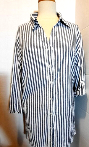 Blusa túnica talla grande con botones - Rayas - Talla 3X hilo metálico Company One - Imagen 2 de 8