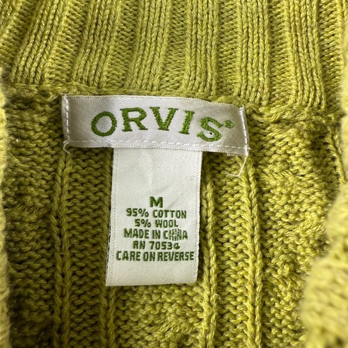 Orvis Cardigan Womens Medium Green Cable Knit Sweater Cotton Wool Button Front - Picture 3 of 12