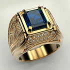 3Ct Emerald Cut Blue Sapphire Men's Engagement Ring 14K Yellow Gold Over US 7-12