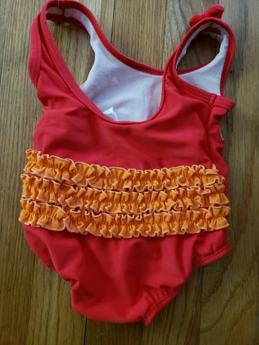 CARTERS Girls 1-pc Ruffled SEAHORSE Swim Bathing SUIT 12 months Red Infant Baby - Picture 2 of 4