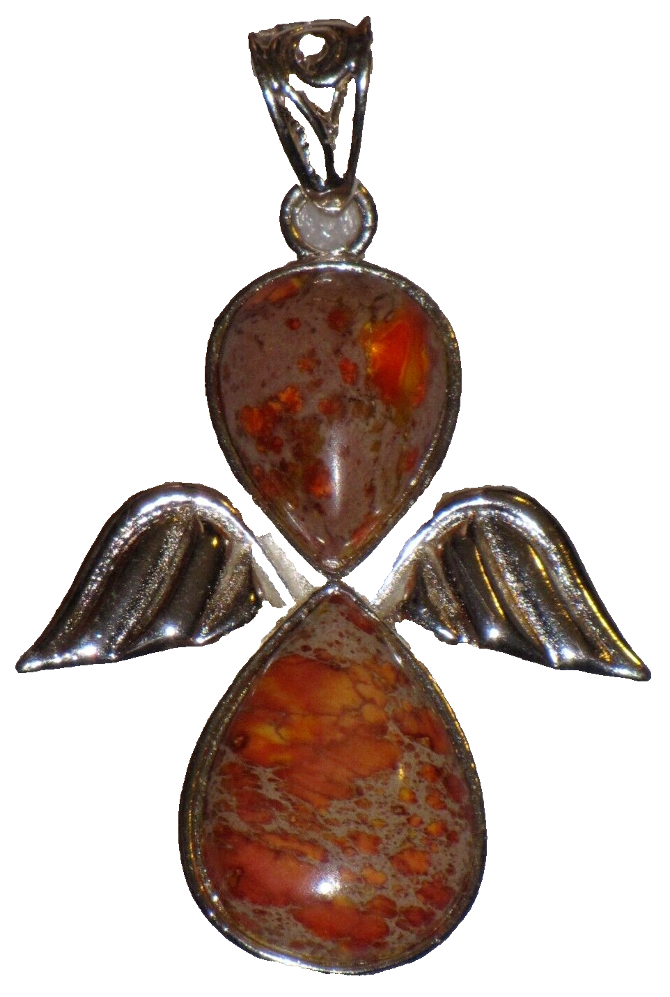 Silver Plated Angel Wing Pendant Necklace with Red Stone Water Drop Beads-image
