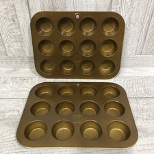 (2) Mirro Aluminum 12 MINI MUFFIN CUPCAKE TIN PAN Vtg. Made in the USA