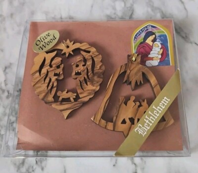 Halamit Leibovich Olive Wood Carved Bethlehem Ornaments Made In Holland VTG (4)